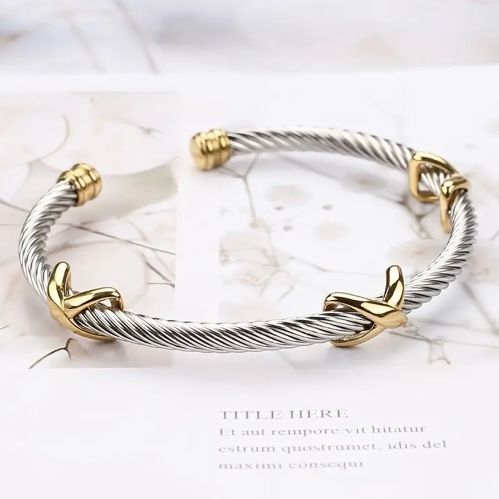 Cable Wire Gold and Silver Women's Bracelet - Picture 3 of 4